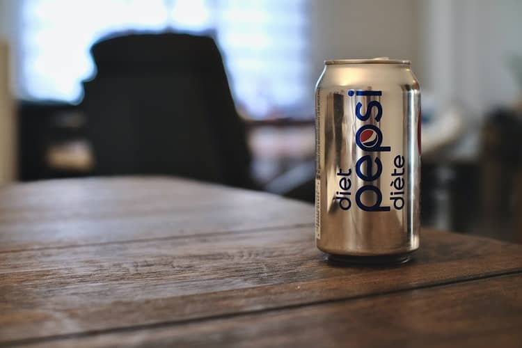 Diet soda displayed on table