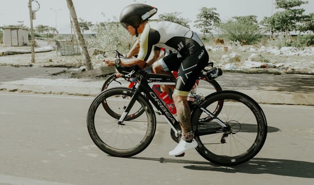 Ironman competitors in the cycling portion of the event