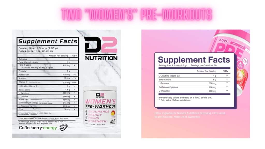 Chart Comparing Two Women's Pre Workout Supplements